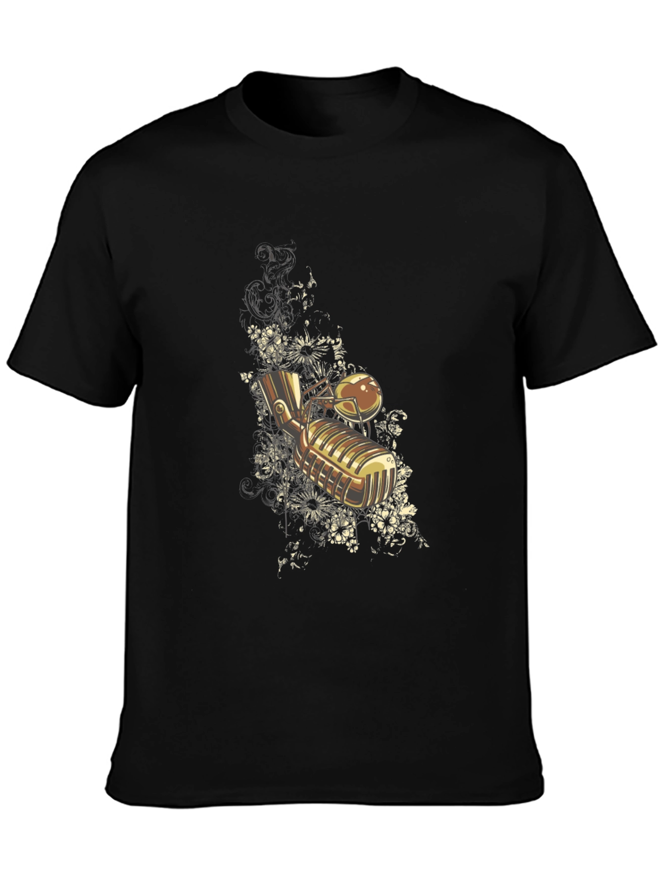Black Vintage Microphone Graphic Tee - Retro Style view 3