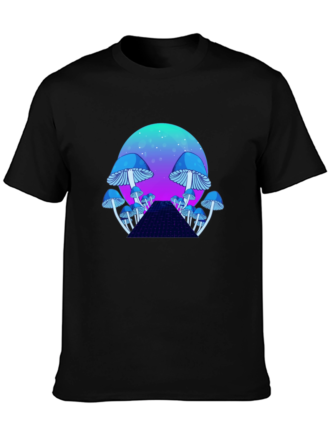 Black Mushroom Galaxy T-Shirt - Retro Synthwave Design view 3
