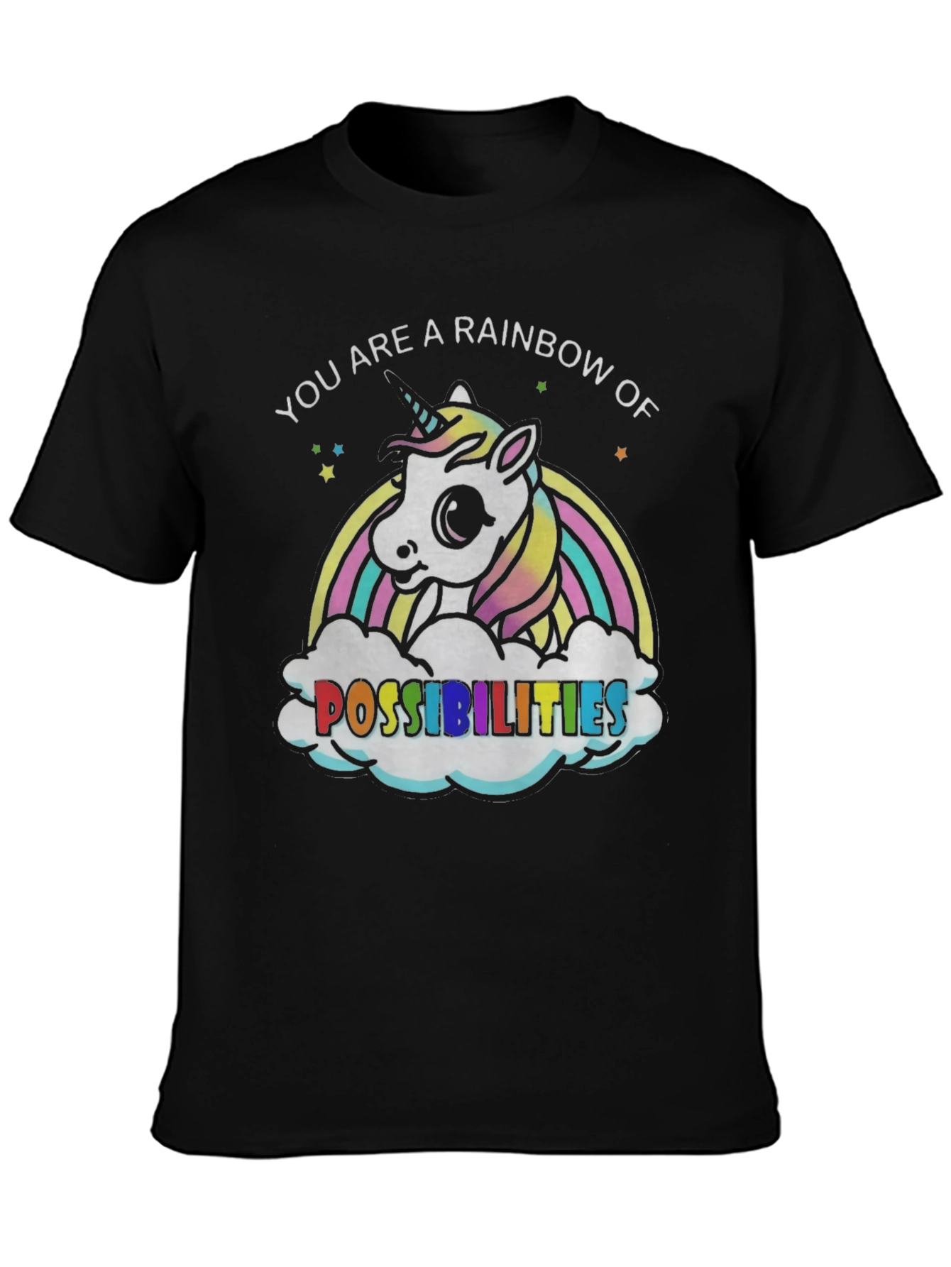 Black Rainbow Unicorn Possibilities Graphic Tee view 3