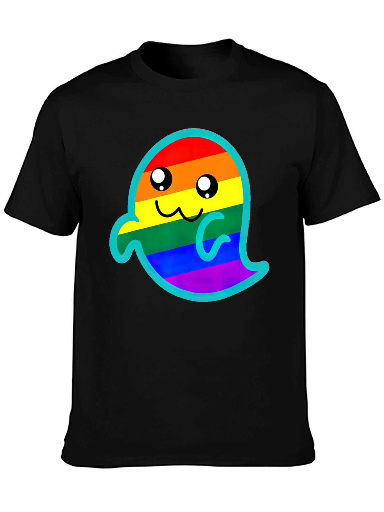 Black Rainbow Ghost Graphic Tee - Soft Cotton Blend view 3