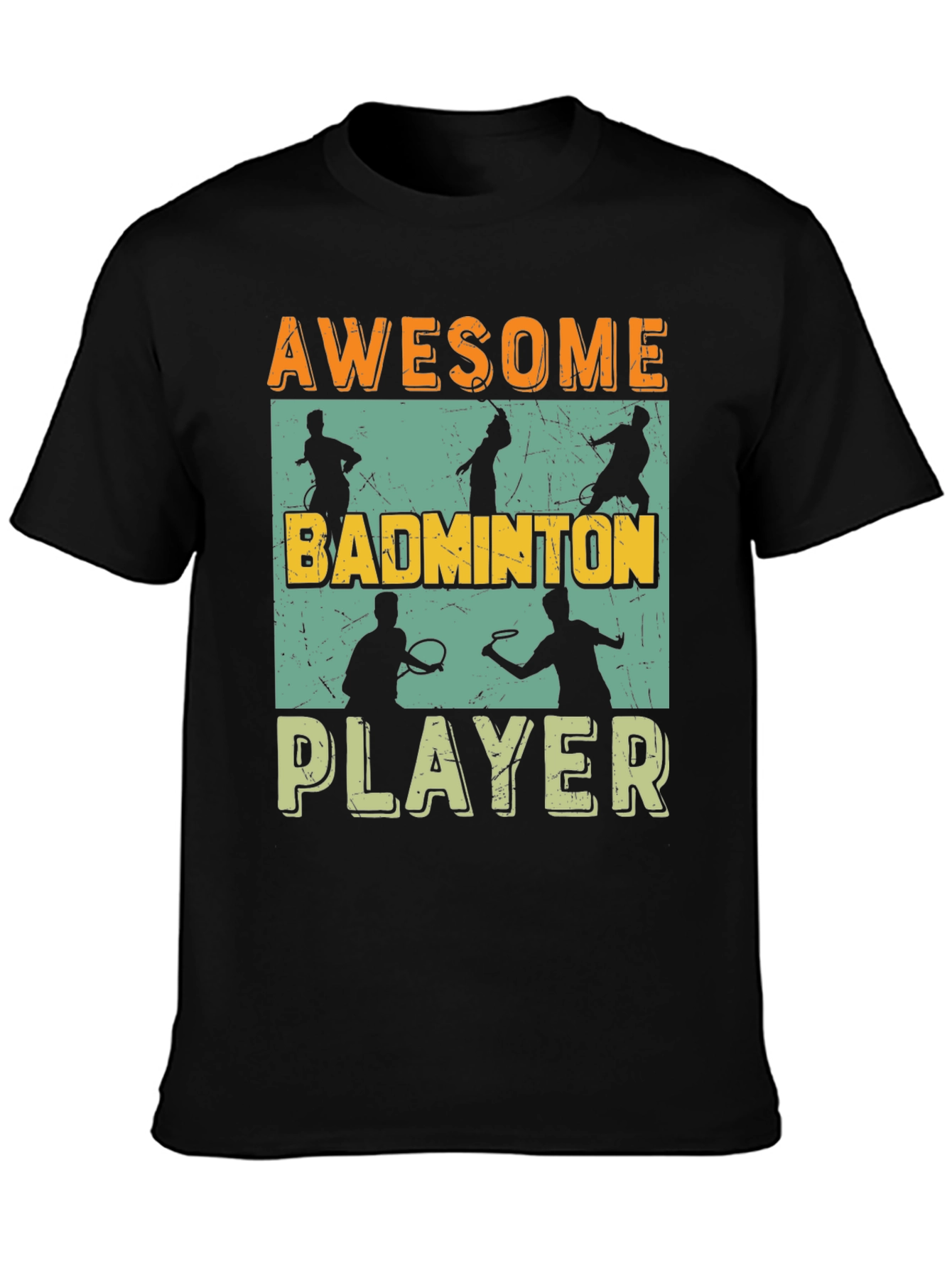 Black Awesome Badminton Player Graphic Tee view 3