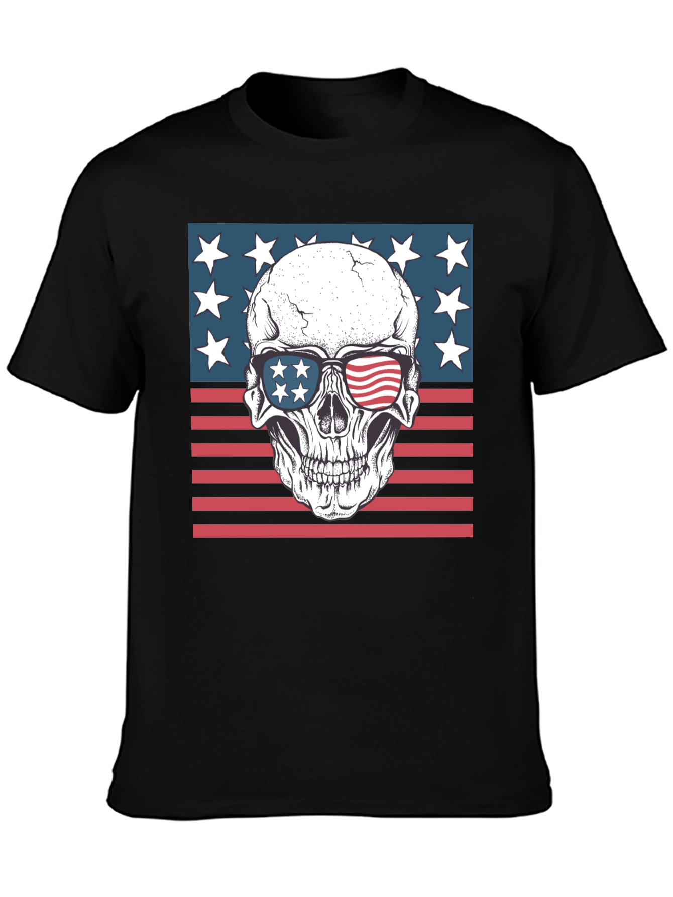 Black American Flag Skull Graphic Tee - Patriotic Style view 3