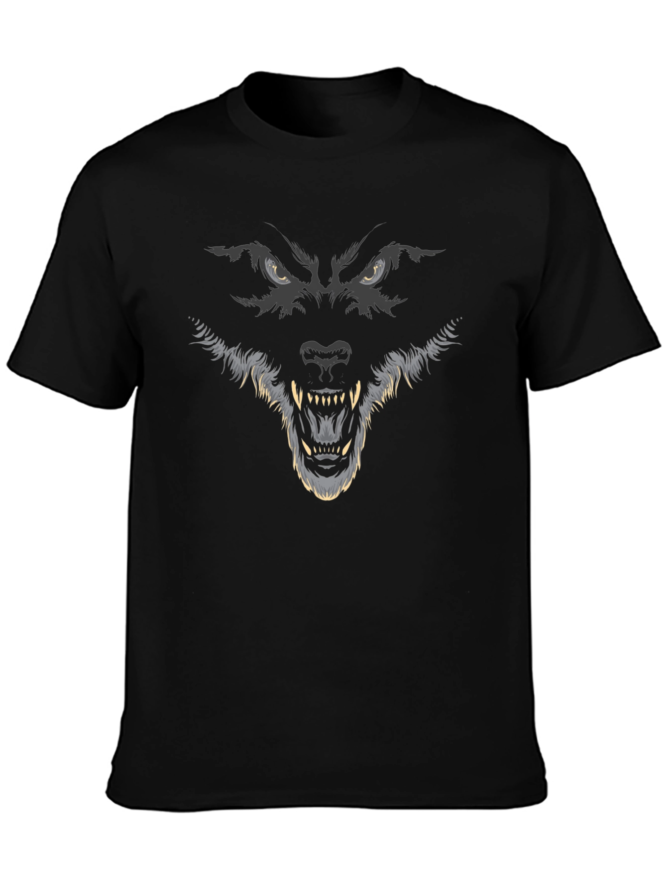 Black Men's Black Wolf Graphic Print Crew Neck T-Shirt view 3