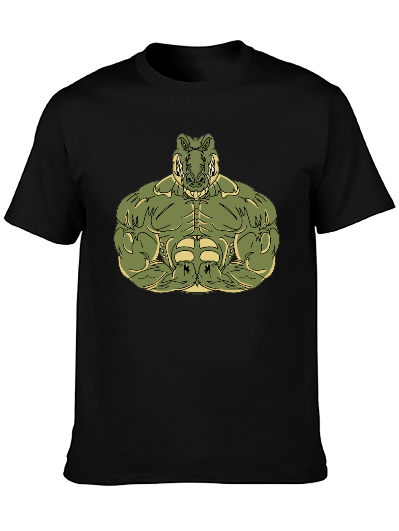Black Muscle Alligator Graphic Tee - Black Cotton T-Shirt view 3