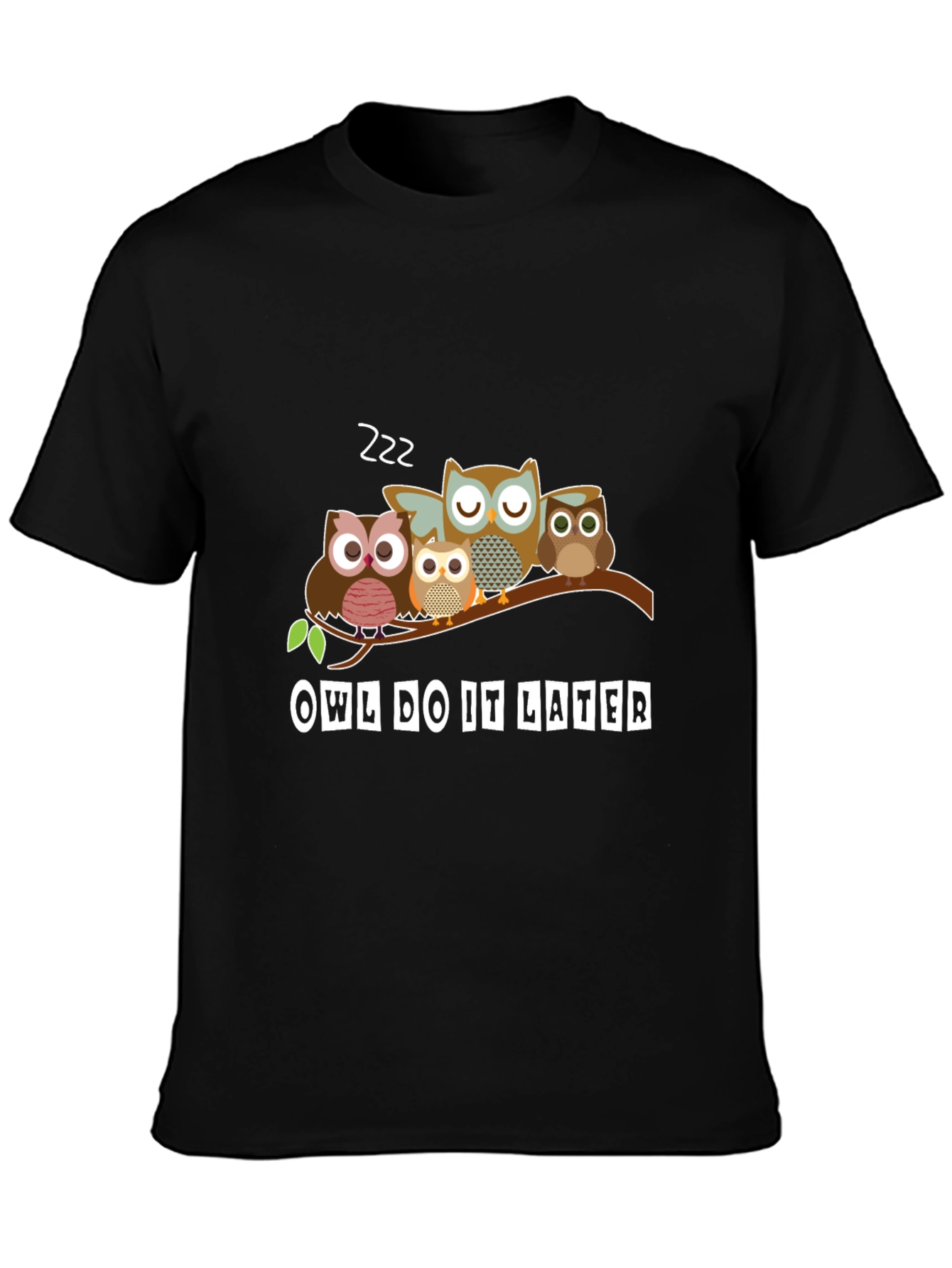 Black Owl Do It Later T-Shirt - Funny Animal Tee view 3
