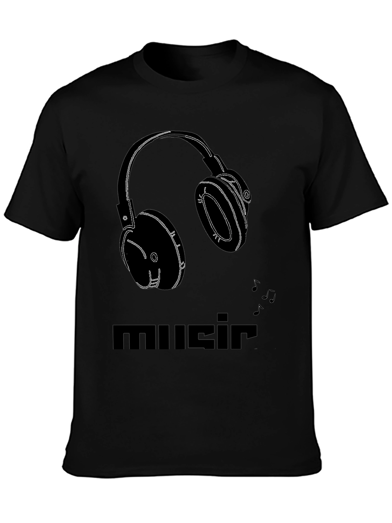 Black Music Headphones Graphic Tee - Black Cotton T-Shirt view 3