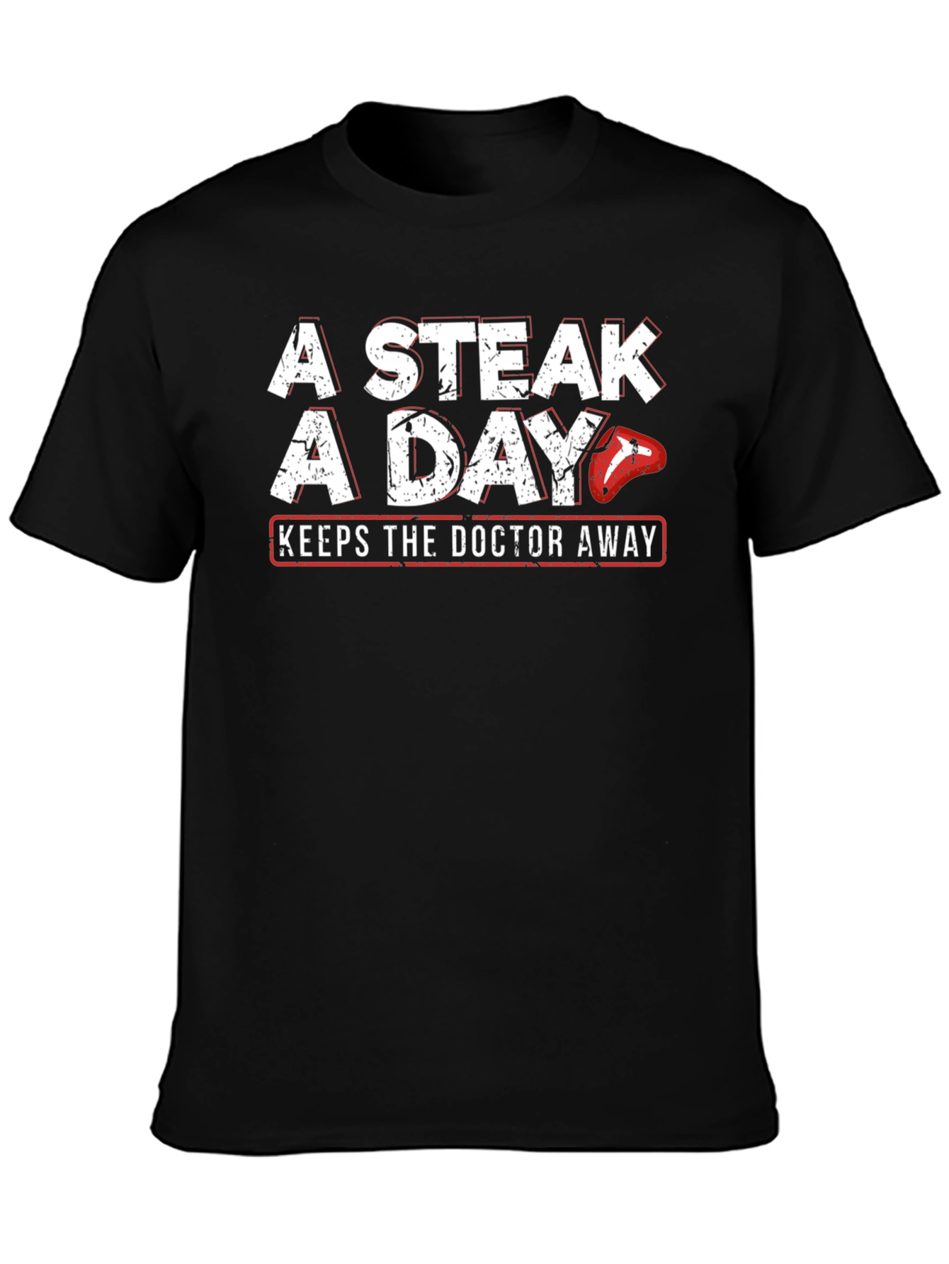Black A Steak a Day T-Shirt - Funny Meat Lover Tee view 3