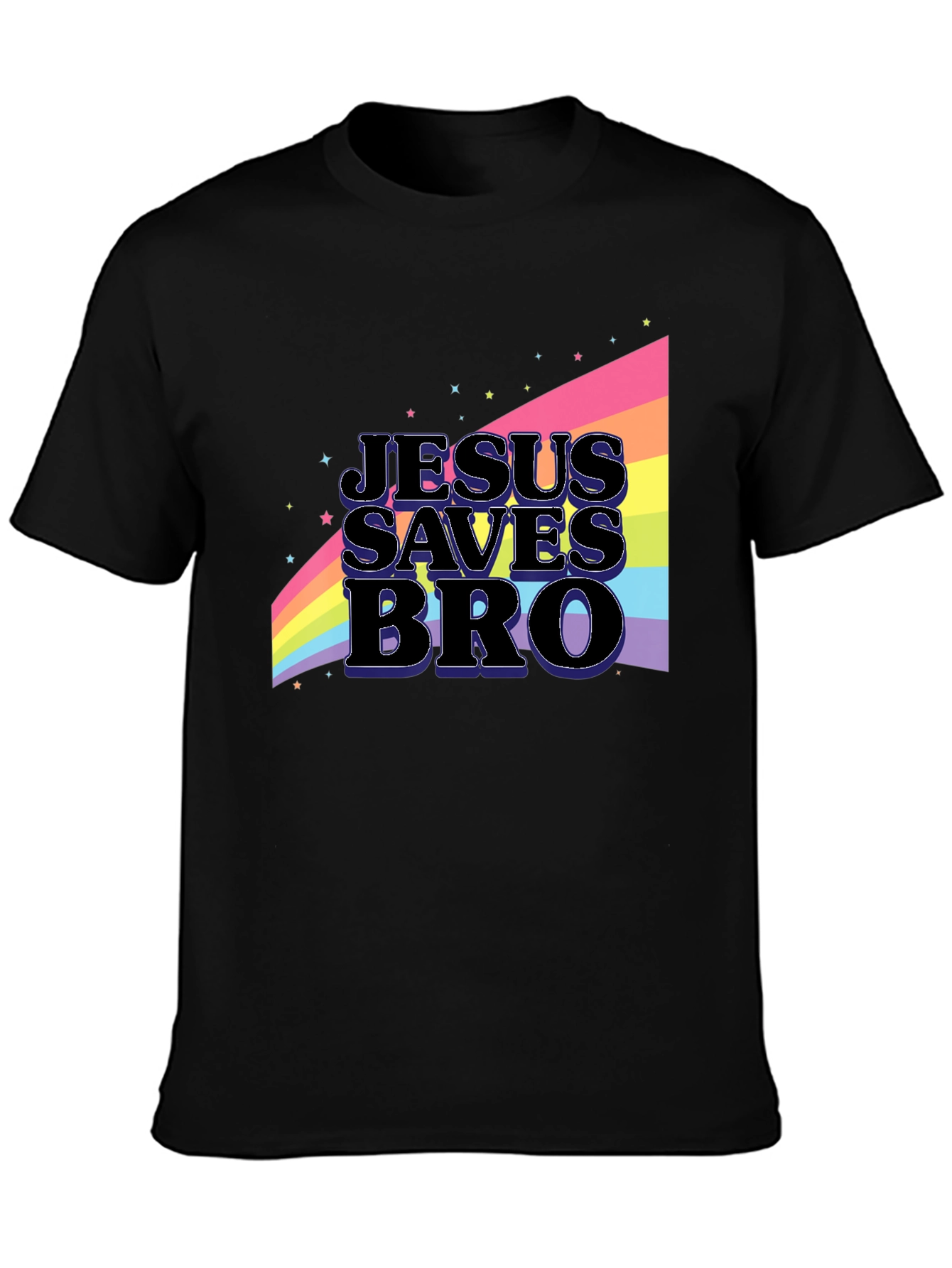 Black Jesus Saves Bro Rainbow Graphic T-Shirt view 3