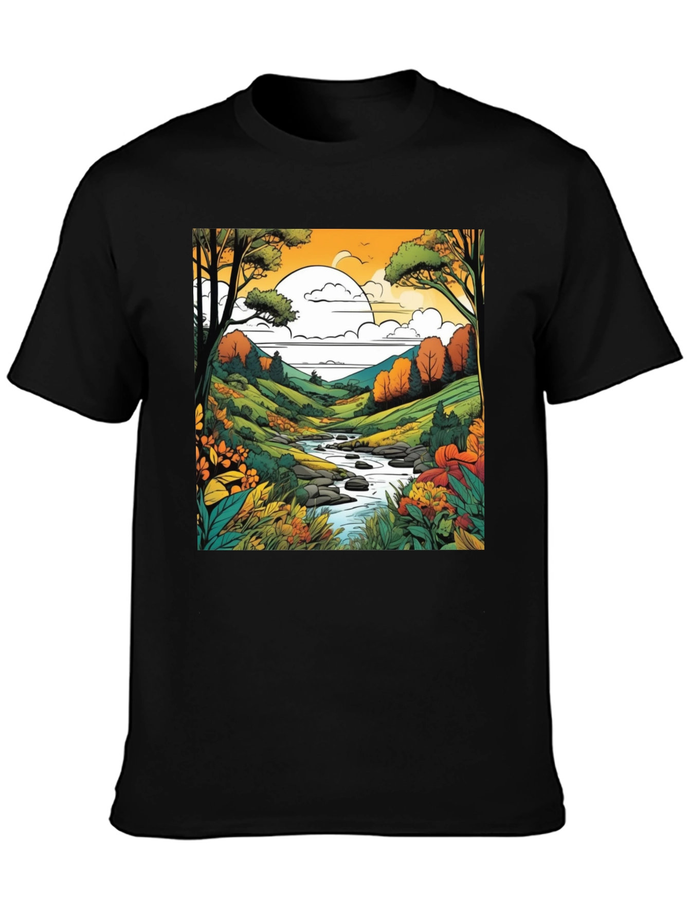 Black Nature River Black T-Shirt view 3