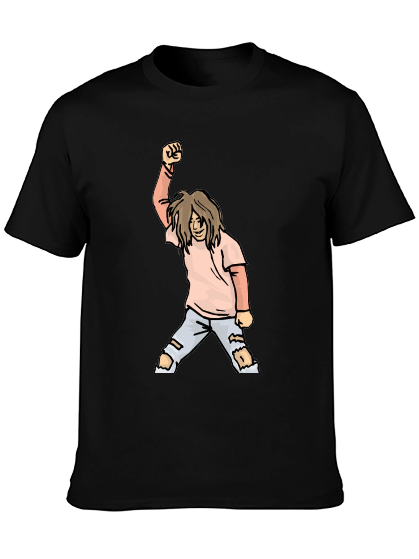 Black Graphic Tee - Cartoon Punk Rocker Fist view 3