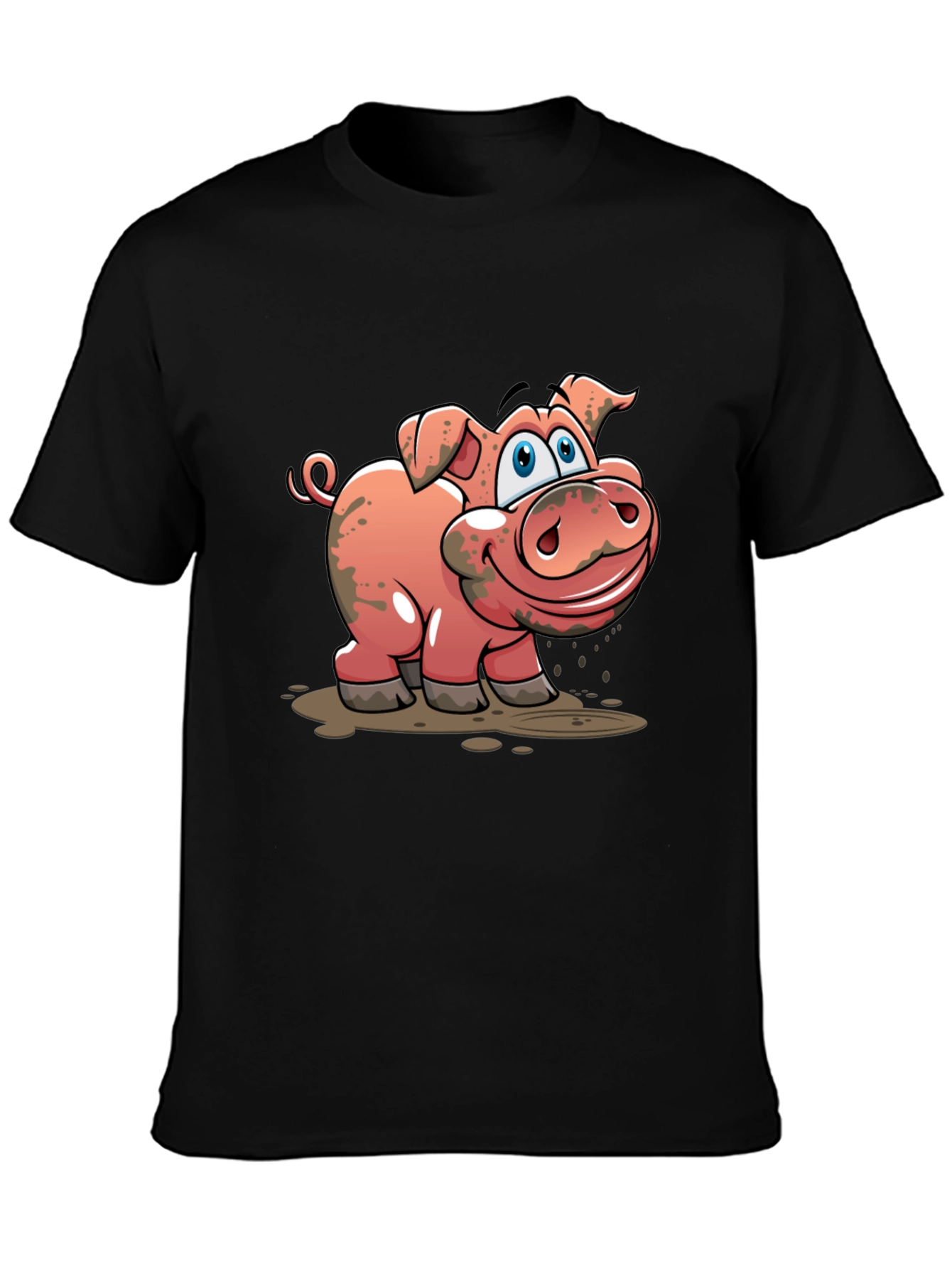 Black Muddy Pig Cartoon Graphic T-Shirt - Unisex Casual Tee view 3