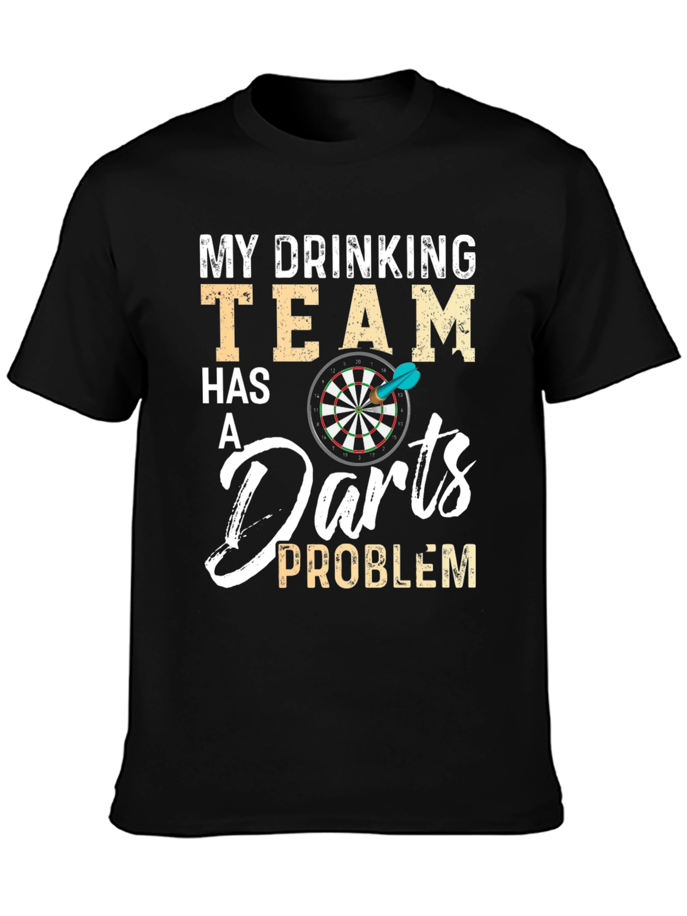 Black Funny Drinking Darts Team Problem Black T-Shirt view 3