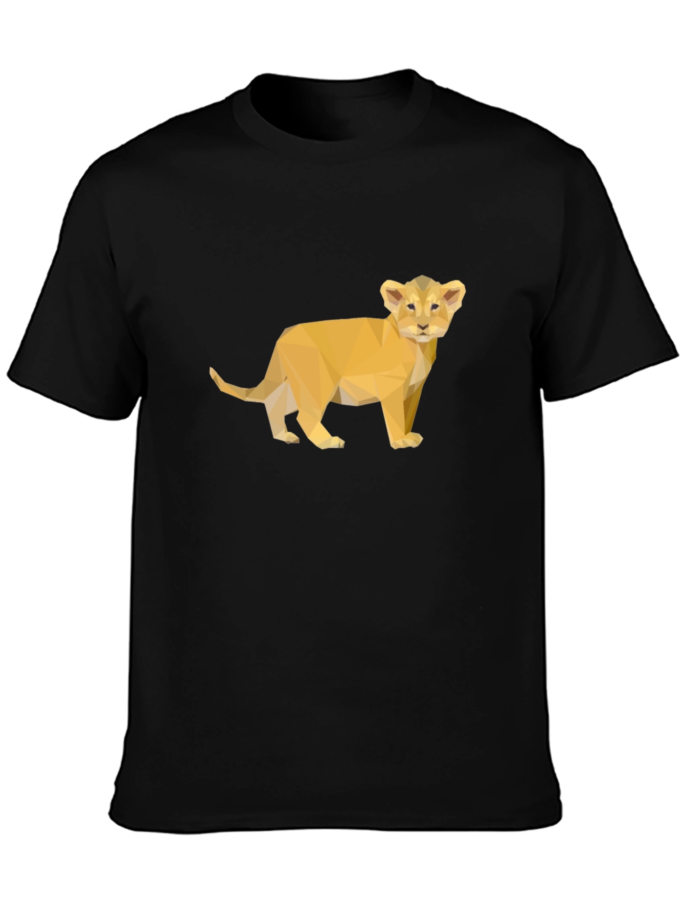 Black Lion Cub Poly Art Black T-Shirt view 3