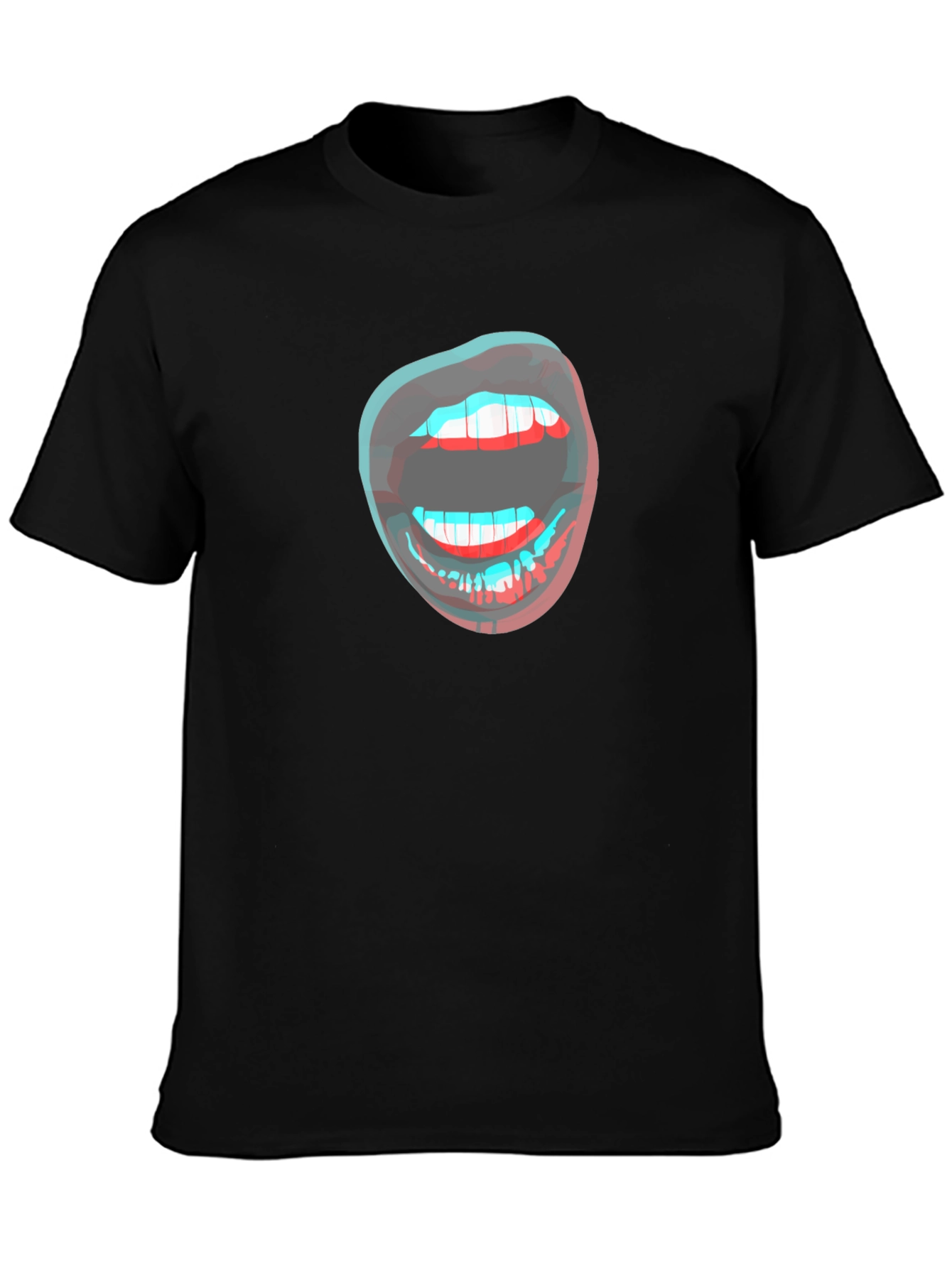 Black 3D Lips Graphic Black T-Shirt view 3