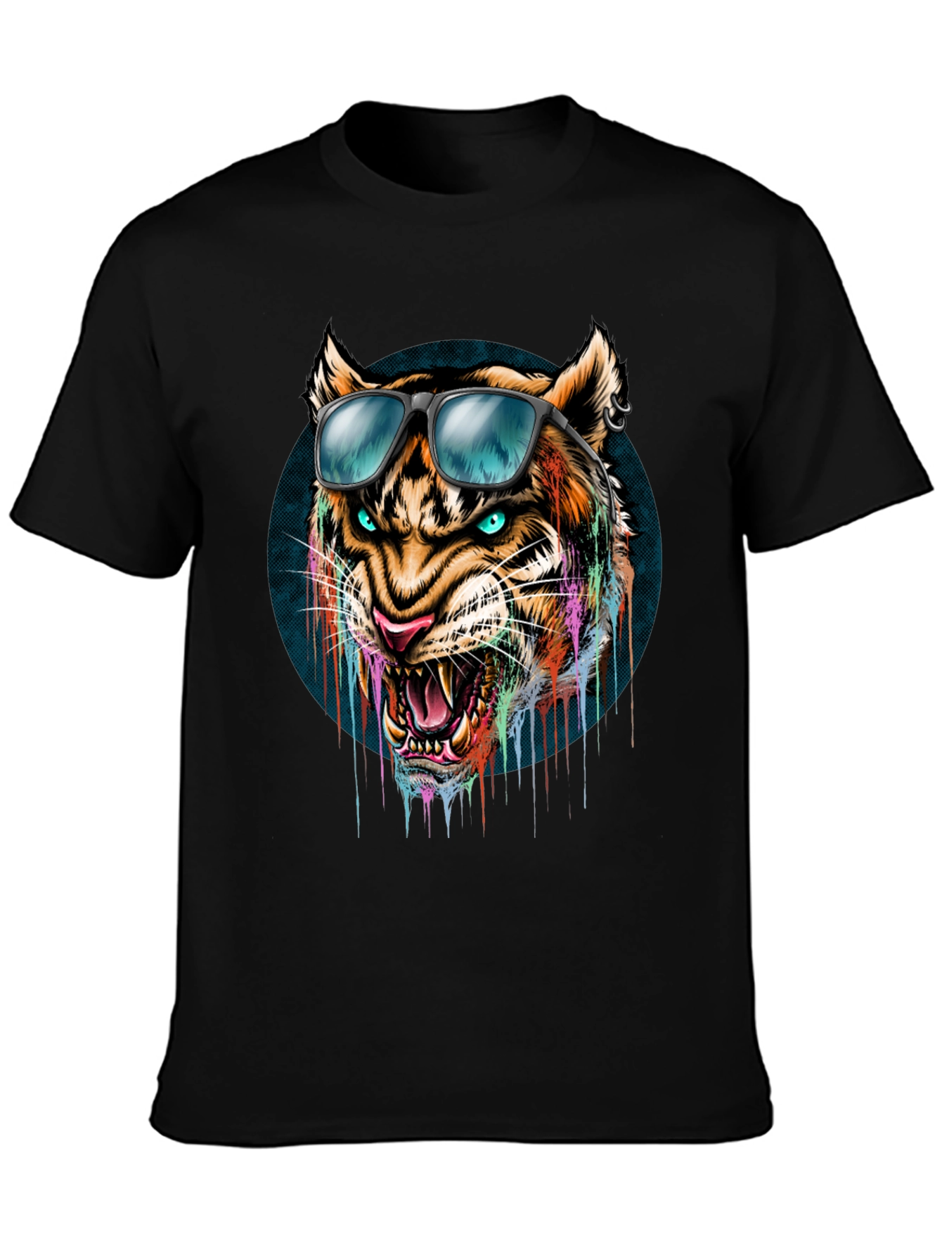Black Cool Tiger Graphic Tee - Men's Black T-Shirt view 3