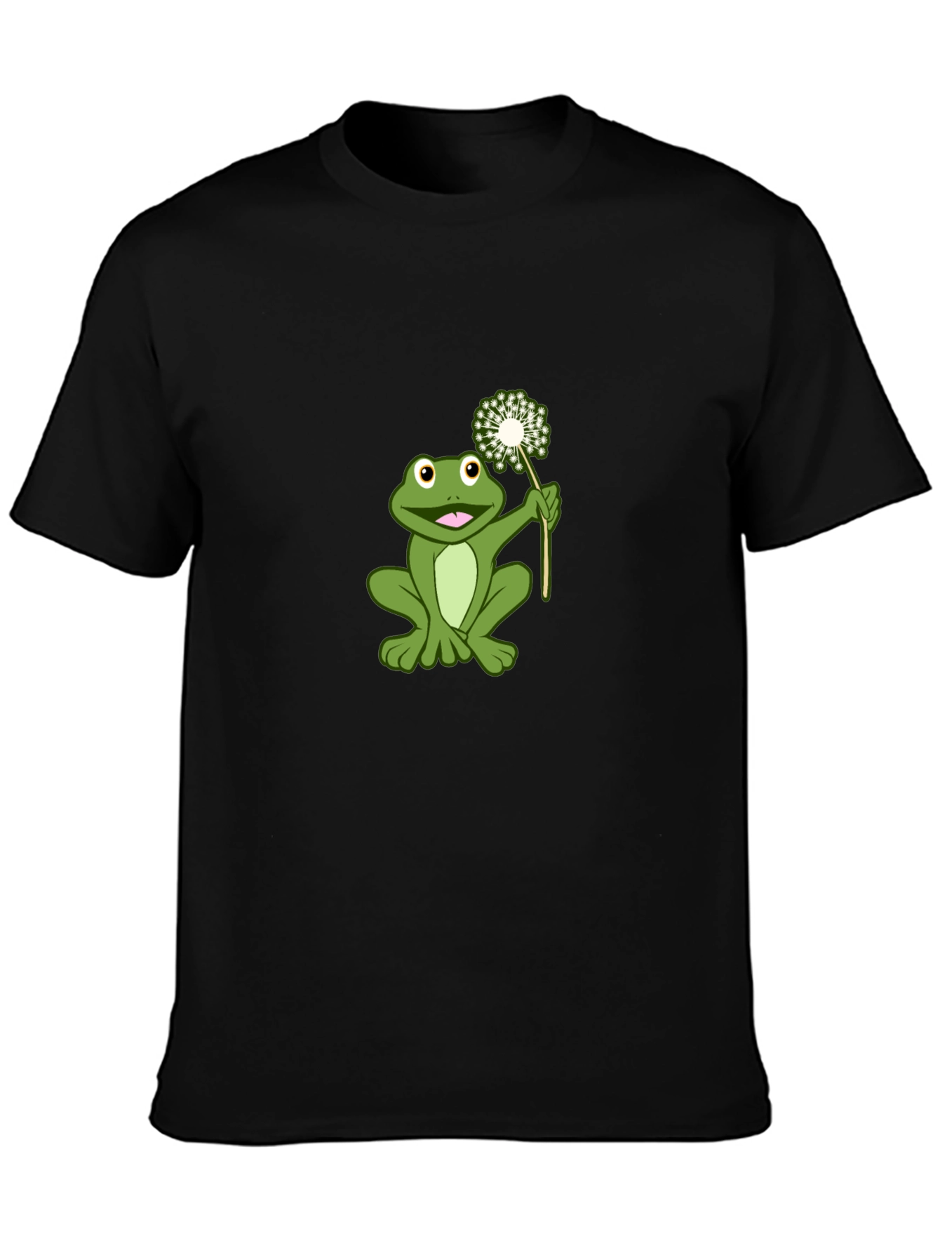 Black Frog Holding Dandelion Graphic Tee view 3