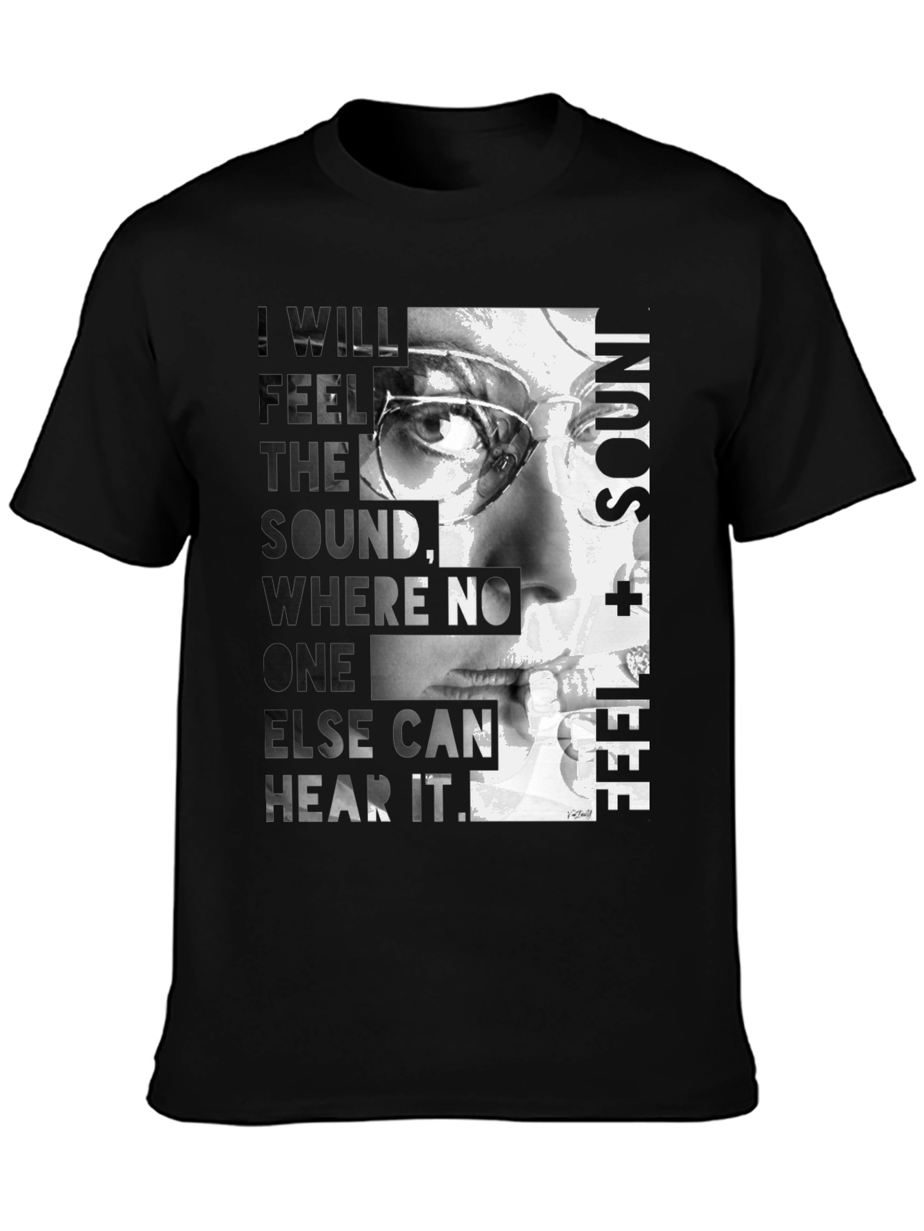 Black Artistic Graphic T-Shirt - Feel the Sound Design view 3