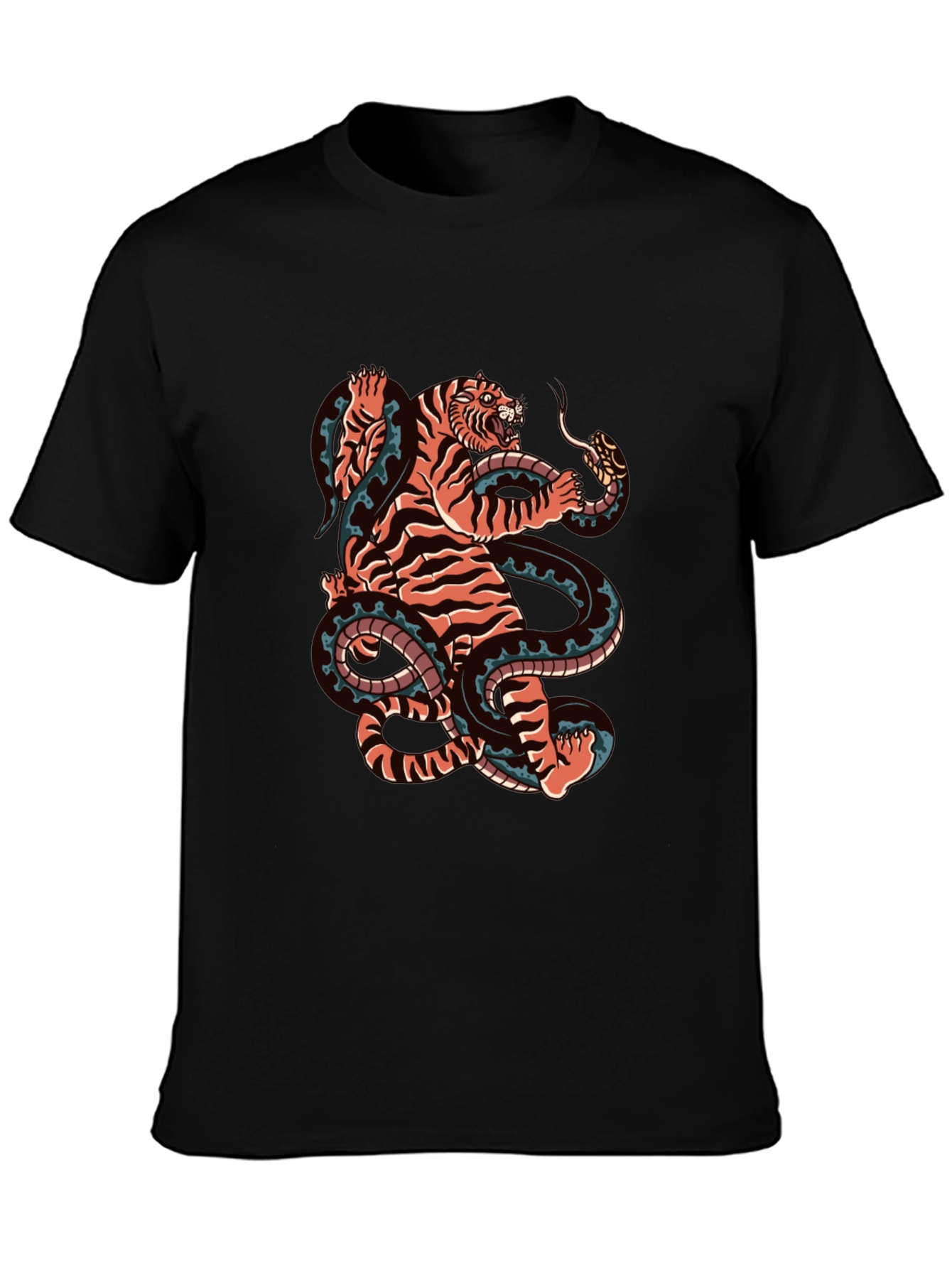 Black Tiger and Snake Graphic Black Tee view 3