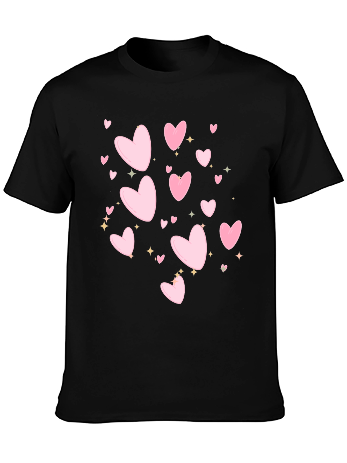 Black Heart Print Black Casual T-Shirt view 3