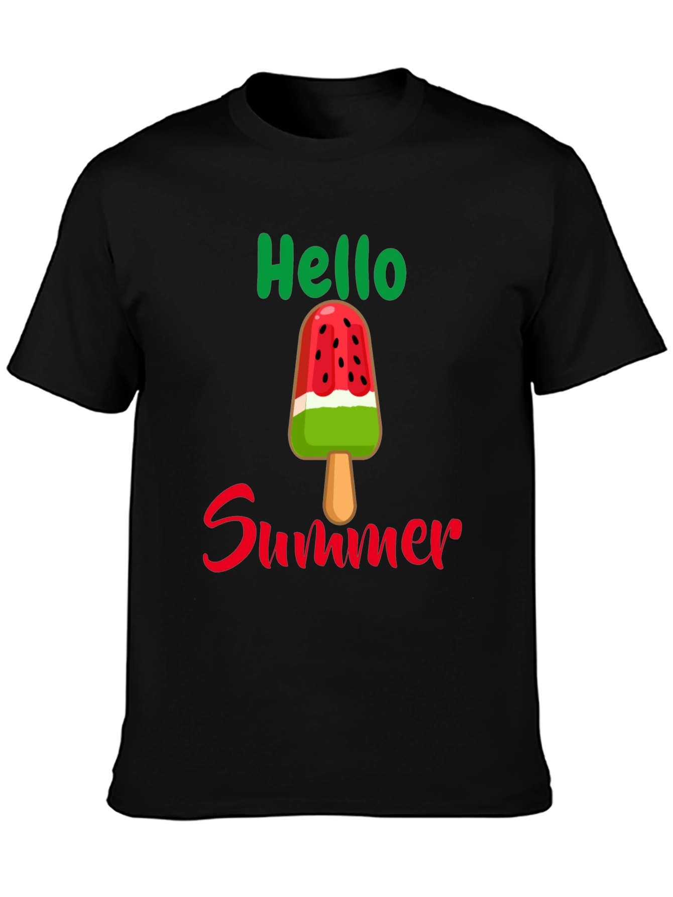 Black Hello Summer Watermelon Popsicle Graphic Tee view 3