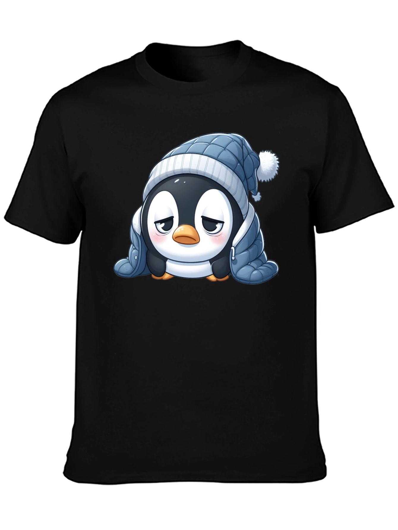 Black Cute Penguin Winter T-Shirt view 3