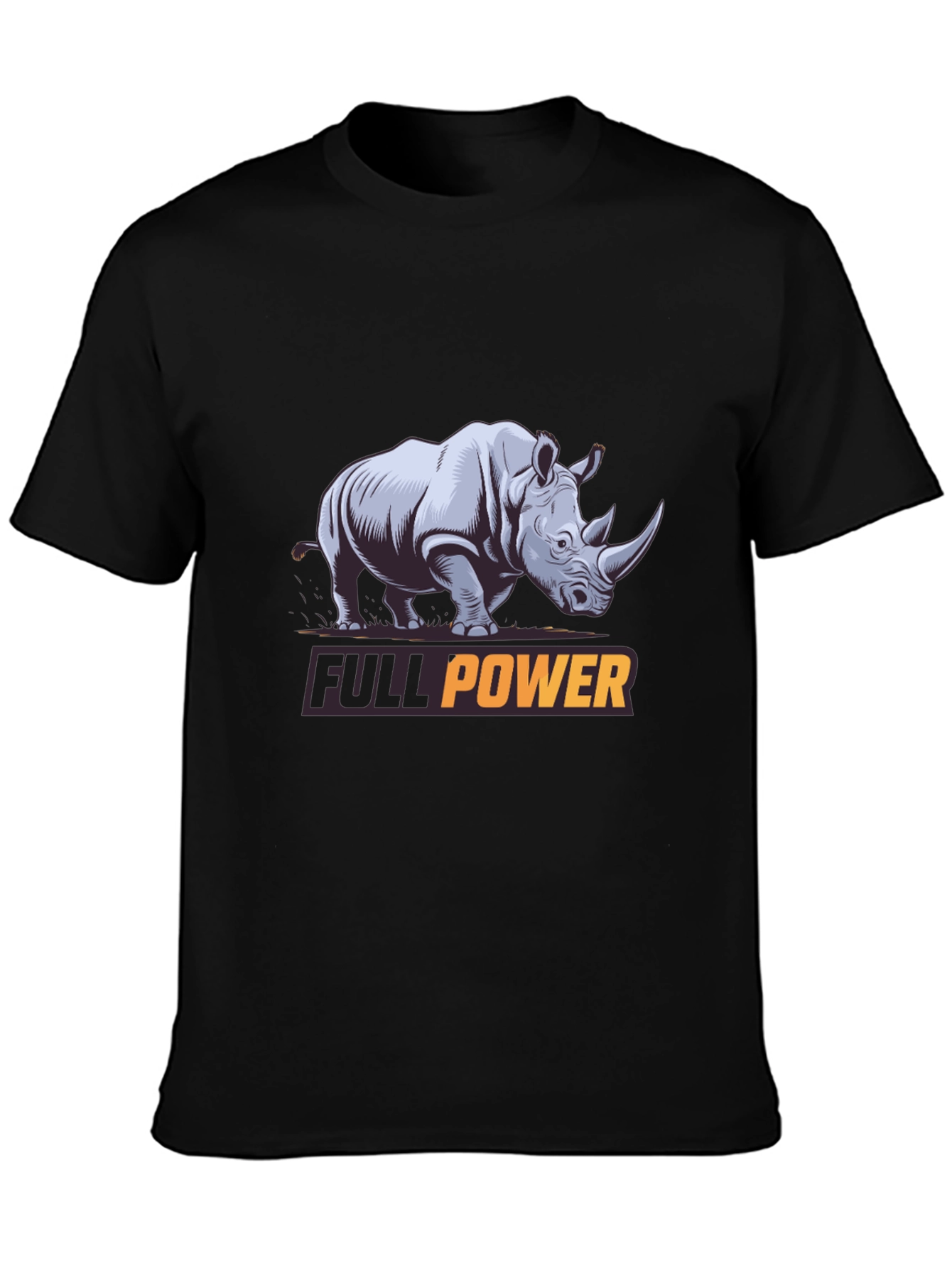 Black Full Power Rhino Graphic Tee - Black Cotton T-Shirt view 3