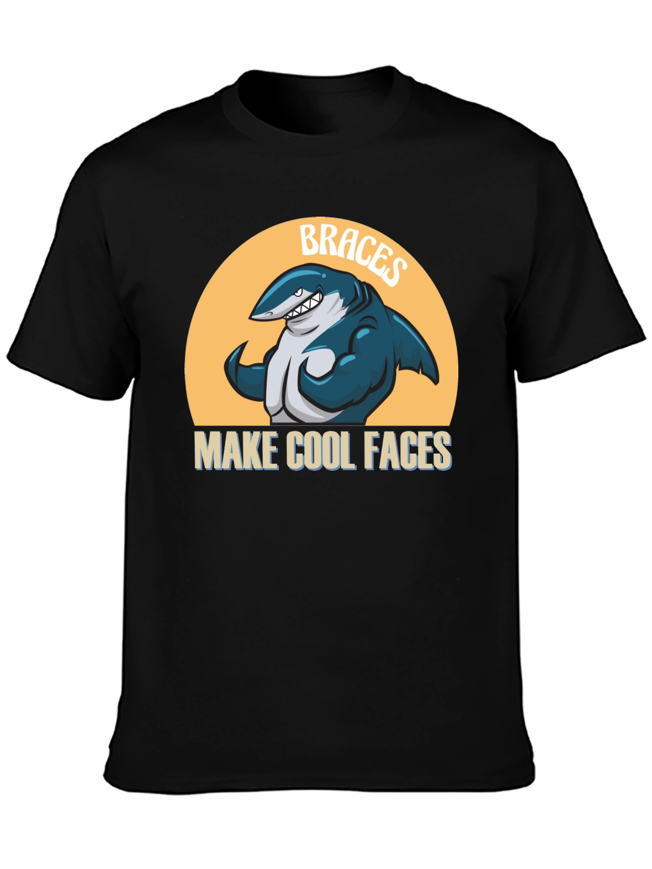 Black Braces Make Cool Faces T-Shirt Funny Shark Tee view 3