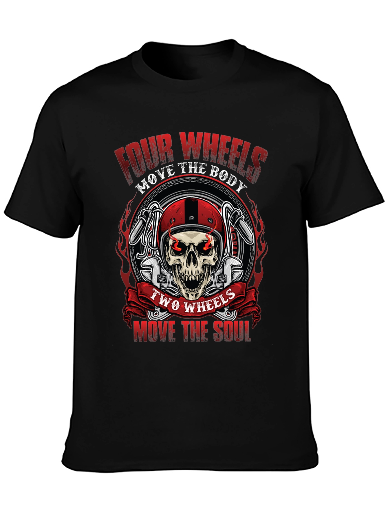 Black Motorcycle Skull Graphic Tee - Four Wheels, Two Wheels view 3