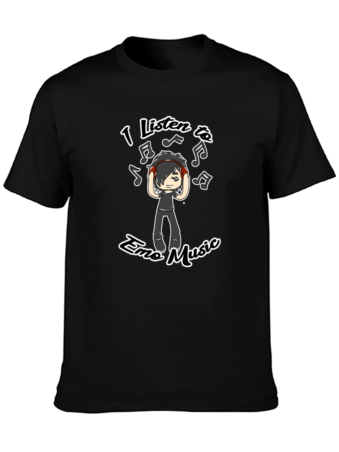 Black Emo Music Graphic T-Shirt - Black Crew Neck Tee view 3