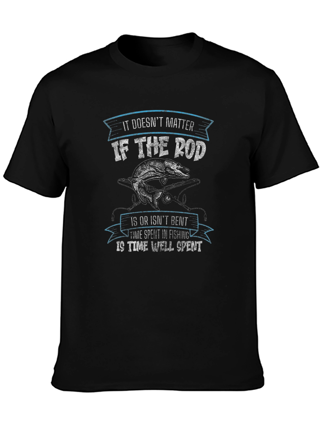 Black Fishing T-Shirt: Bent Rod Design view 3