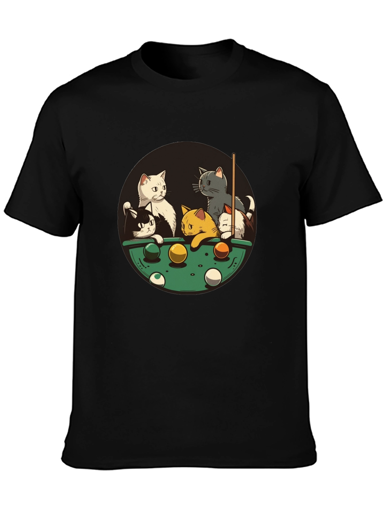 Black Cats Playing Pool Black T-Shirt view 3