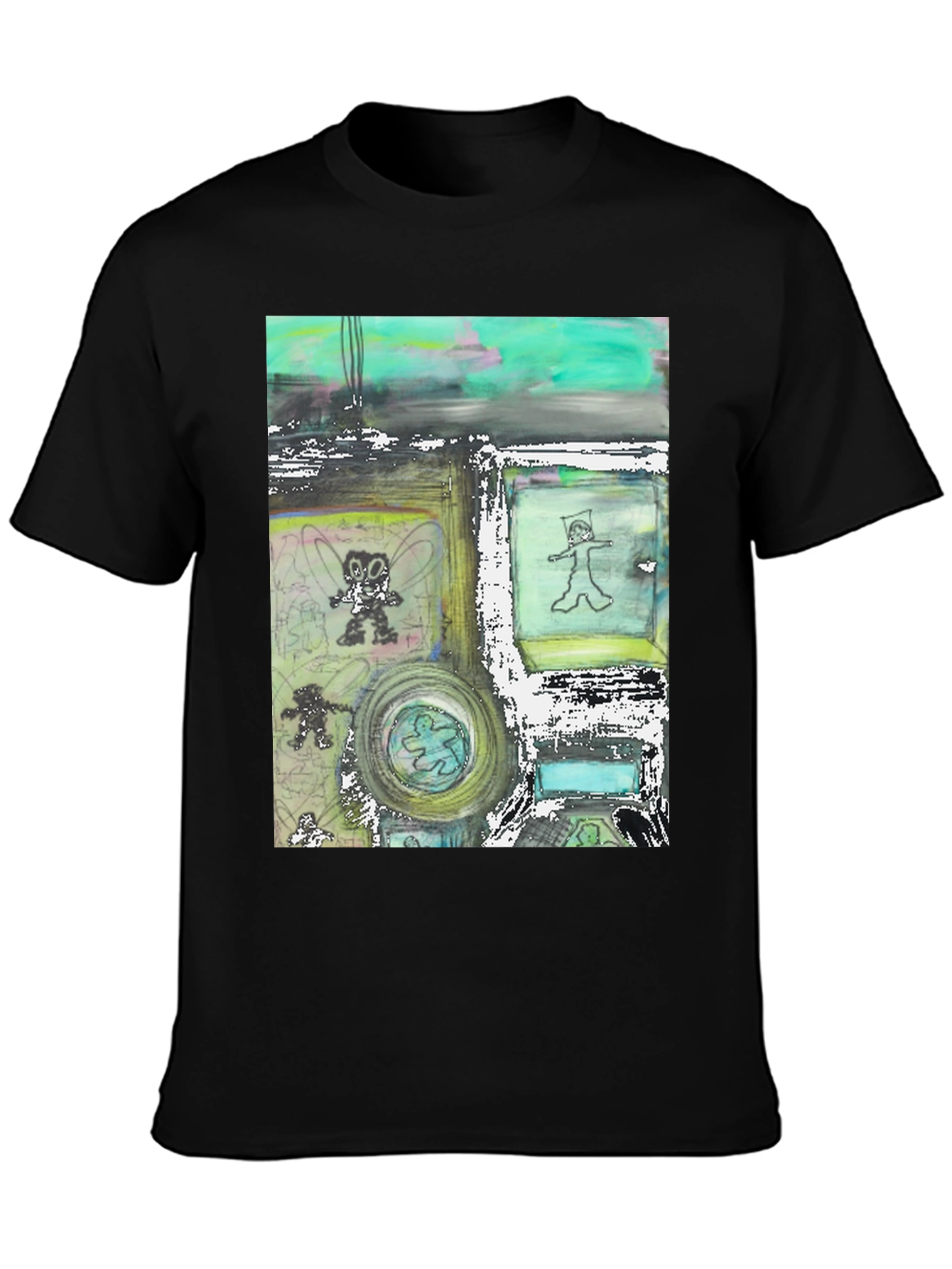 Black Abstract Art Print Black T-Shirt - Unique Graphic Tee view 3