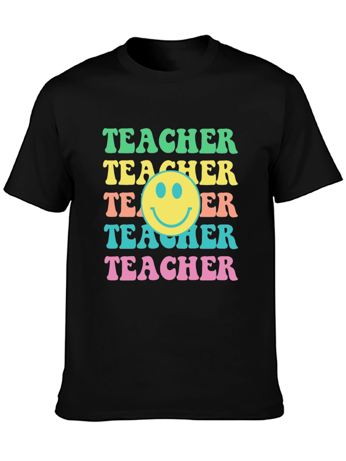 Black Retro Teacher Smiley Face Graphic Tee view 3