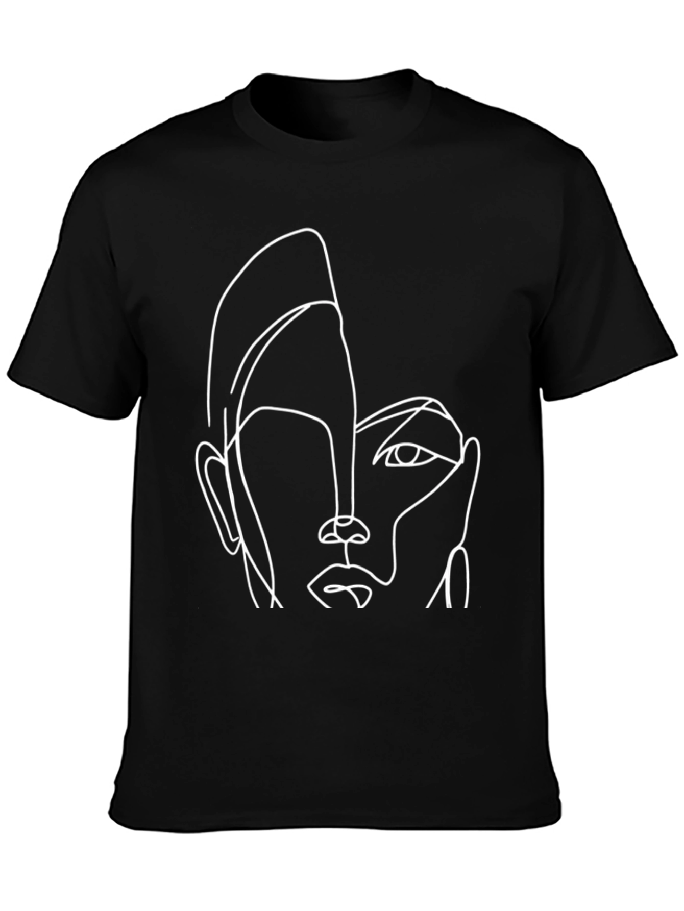Black Abstract Face Line Art Graphic T-Shirt view 3