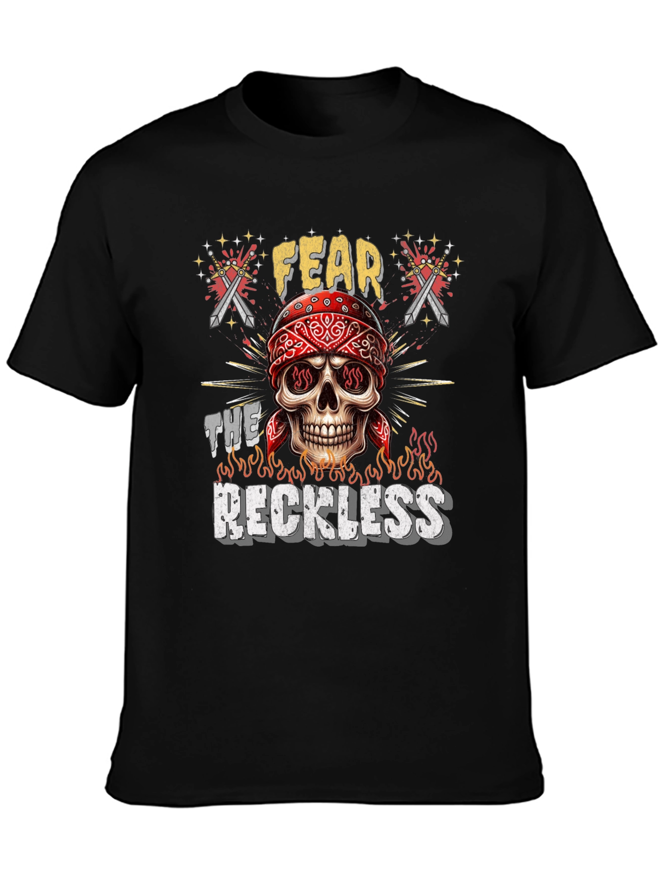 Black Fear the Reckless Skull Graphic Tee - Black Cotton T-Shirt view 3