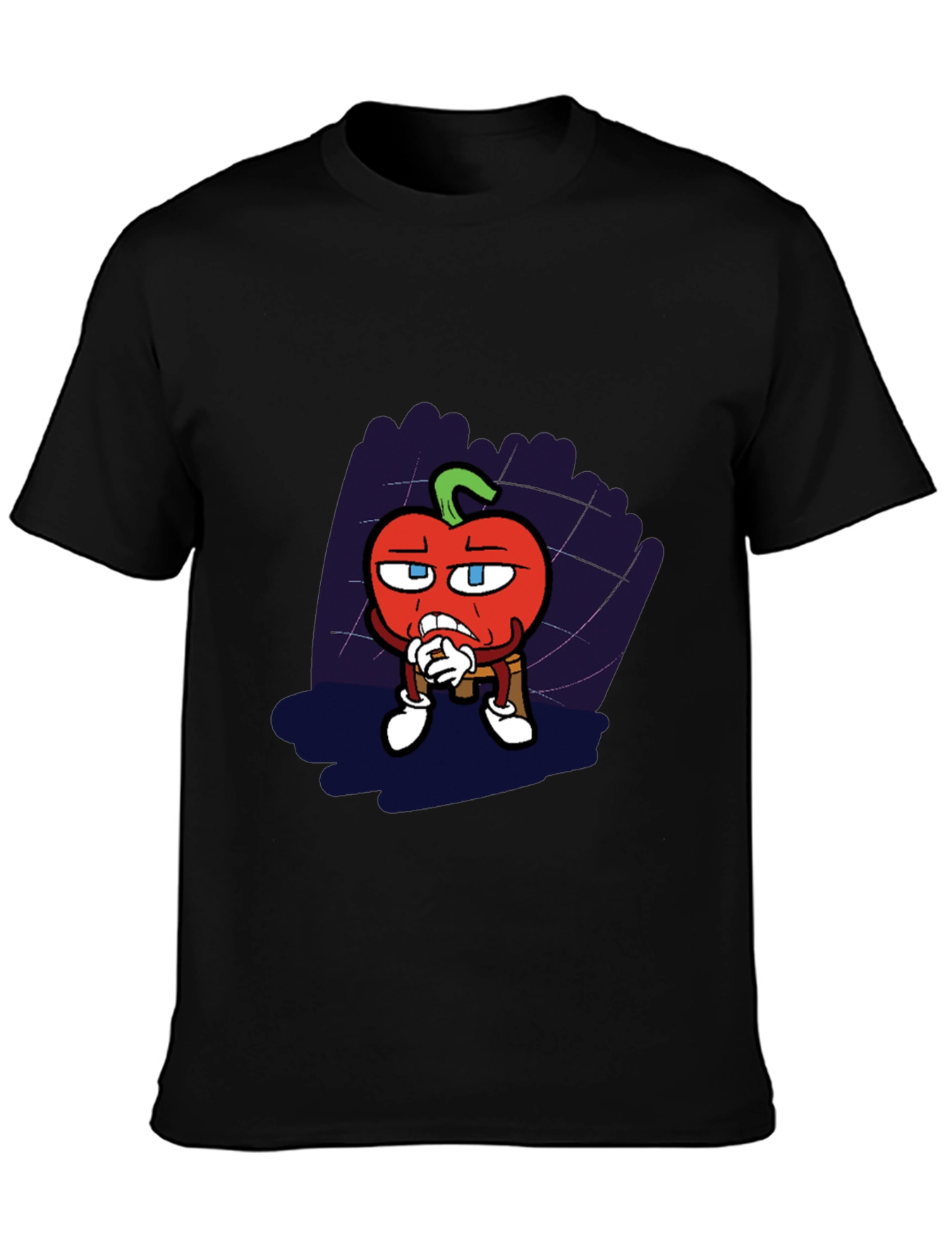 Black Cartoon Tomato Graphic Black T-Shirt view 3