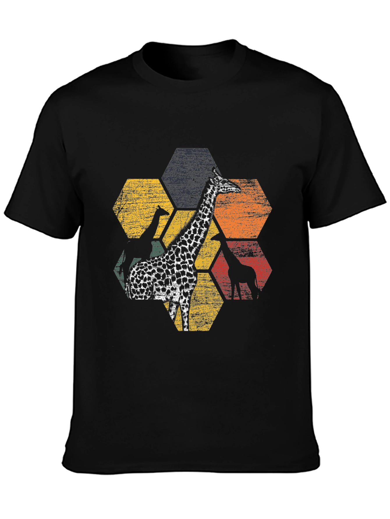 Black Giraffe Hexagon Graphic Tee - Black Cotton Blend view 3