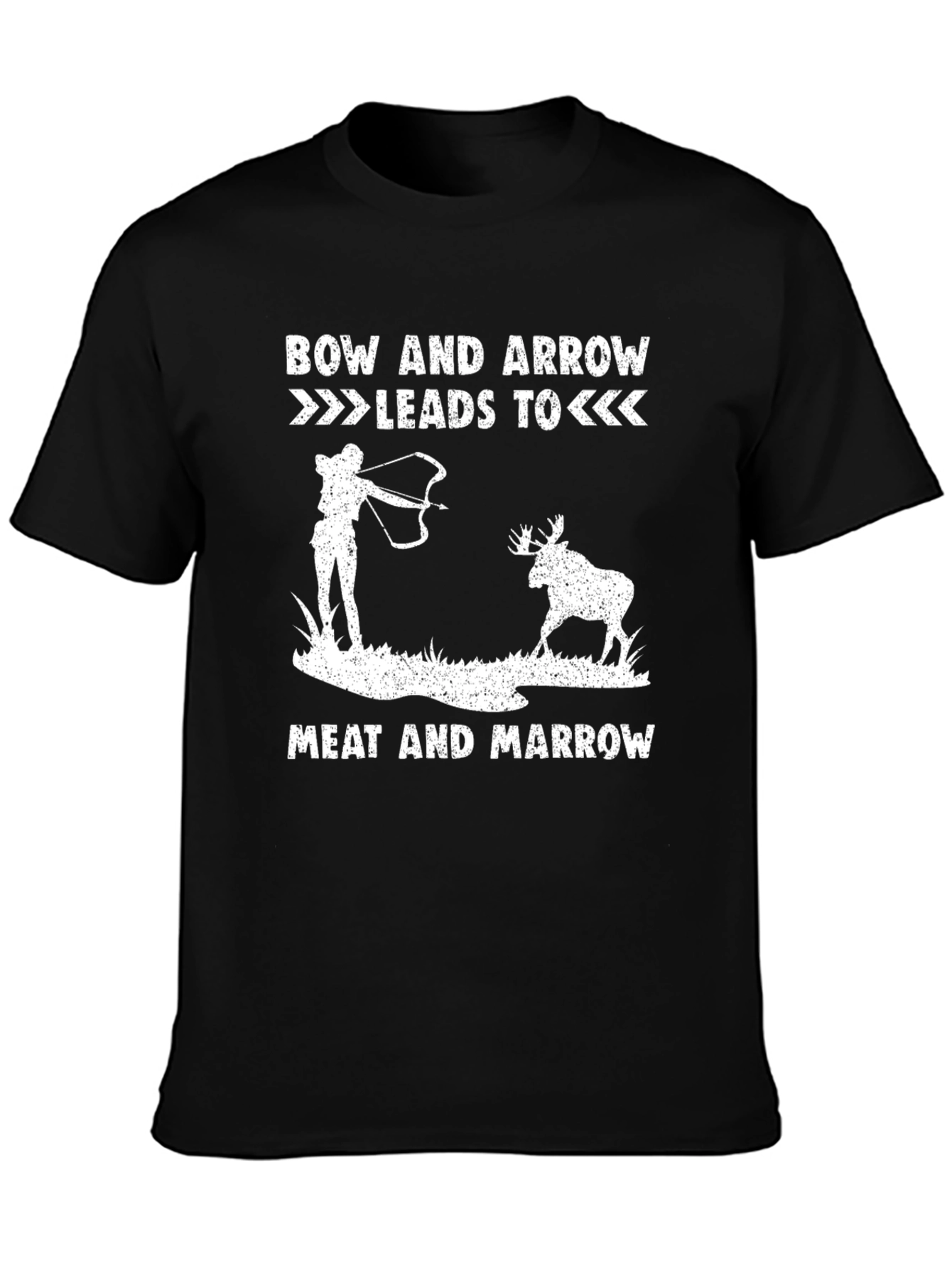 Black Bow & Arrow Leads to Meat Funny Hunter T-Shirt view 3