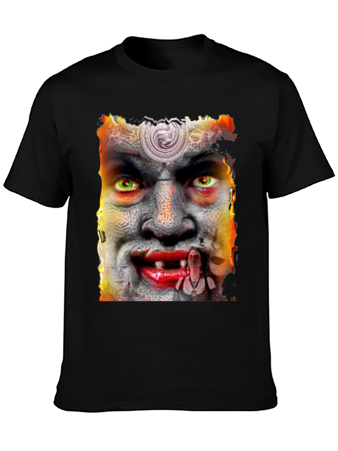 Black Unique Graphic Tee - Horror Face Design view 3