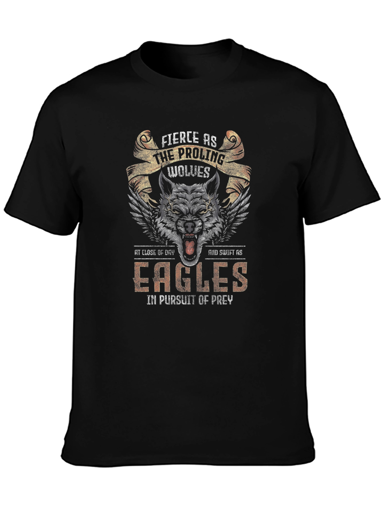 Black Fierce Wolves & Eagles Graphic T-Shirt view 3