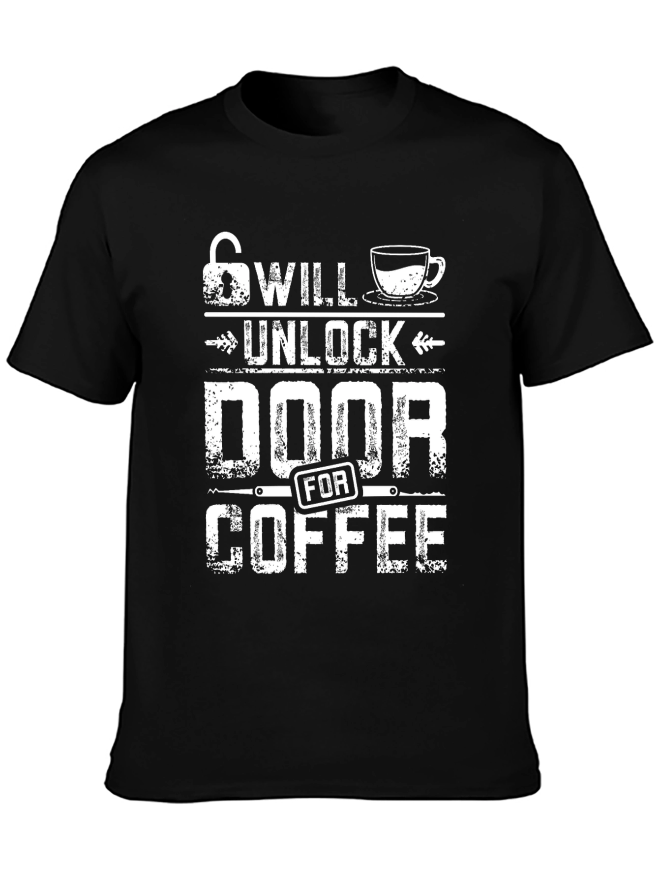 Black Coffee Lover T-Shirt: Unlock Door For Coffee view 3