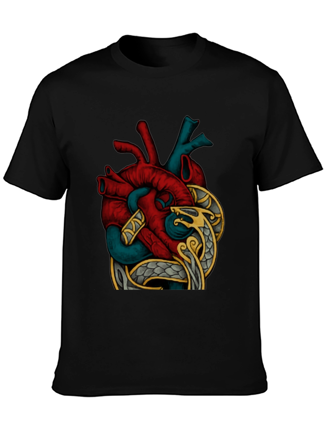 Black Anatomic Heart Snake Graphic T-Shirt view 3