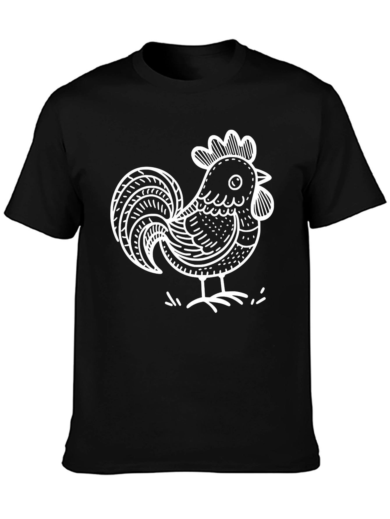 Black Cool Rooster Graphic Print Black T-Shirt view 3