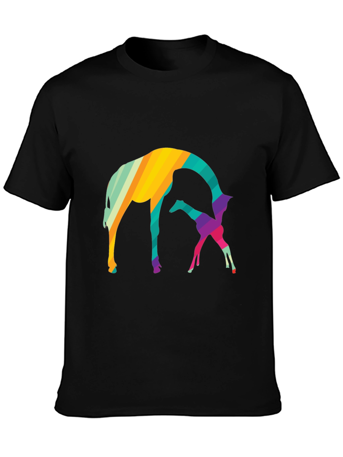 Black Abstract Giraffe Graphic Tee - Black Cotton Blend Shirt view 3