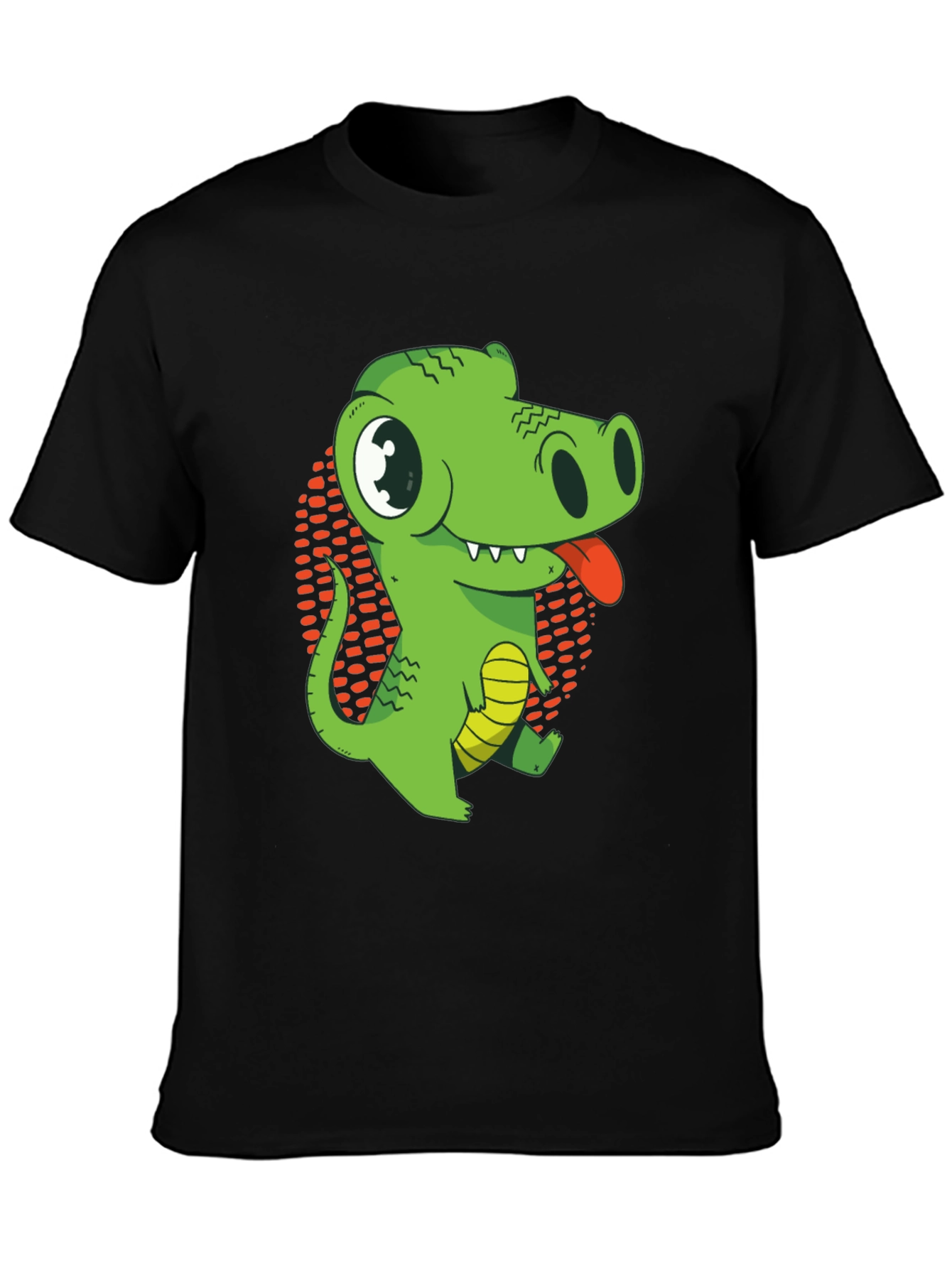 Black Cartoon Crocodile Graphic T-Shirt - Black Cotton Tee view 3