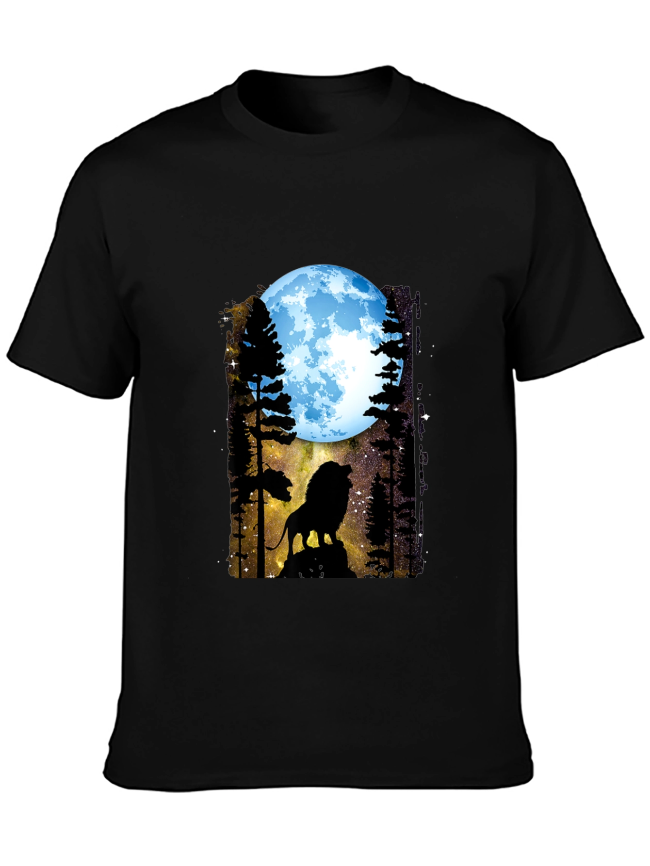 Black Lion Moon T-Shirt - Black Graphic Tee view 3