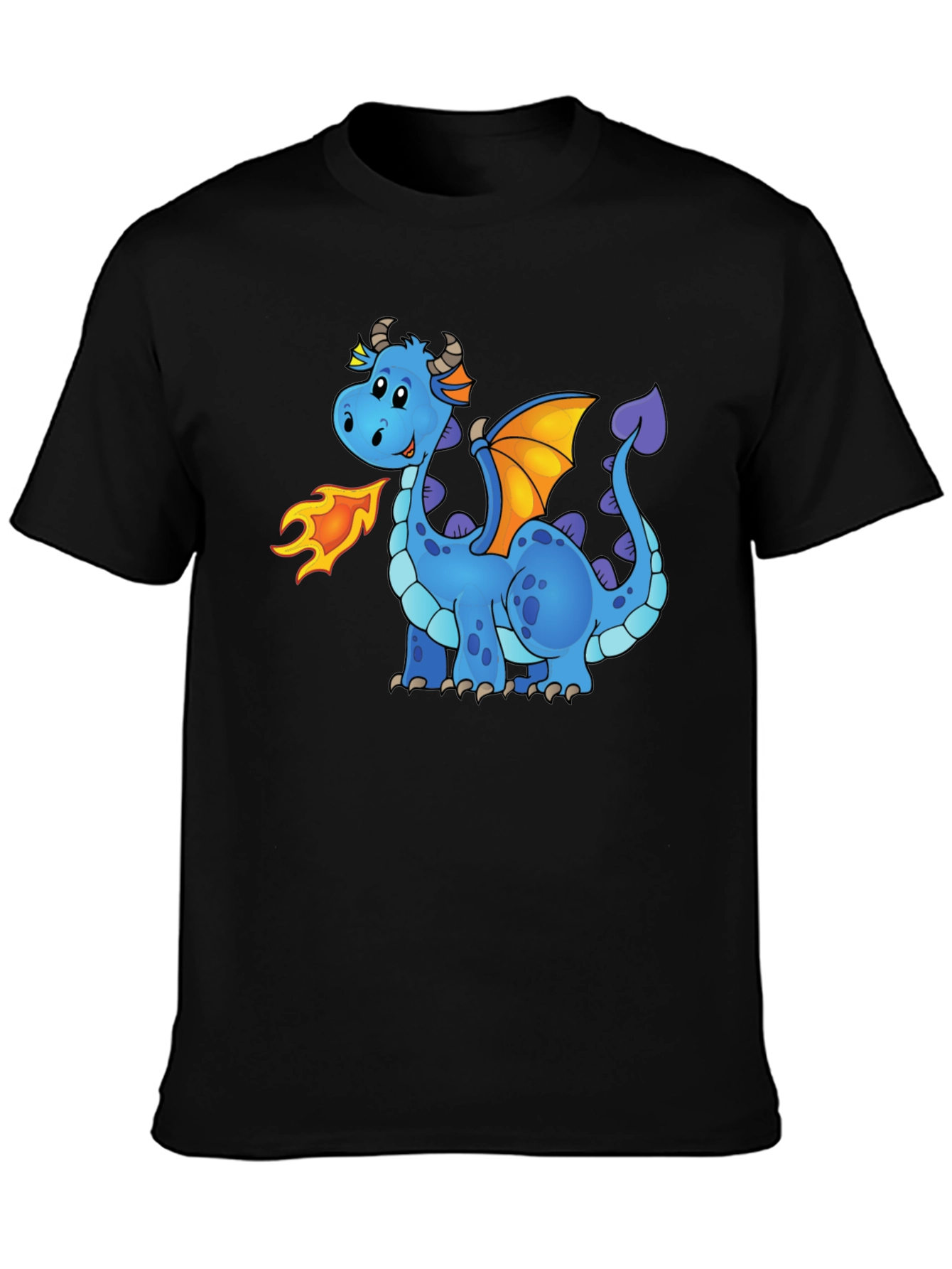 Black Cute Cartoon Dragon Graphic Tee - Unisex Black T-Shirt view 3