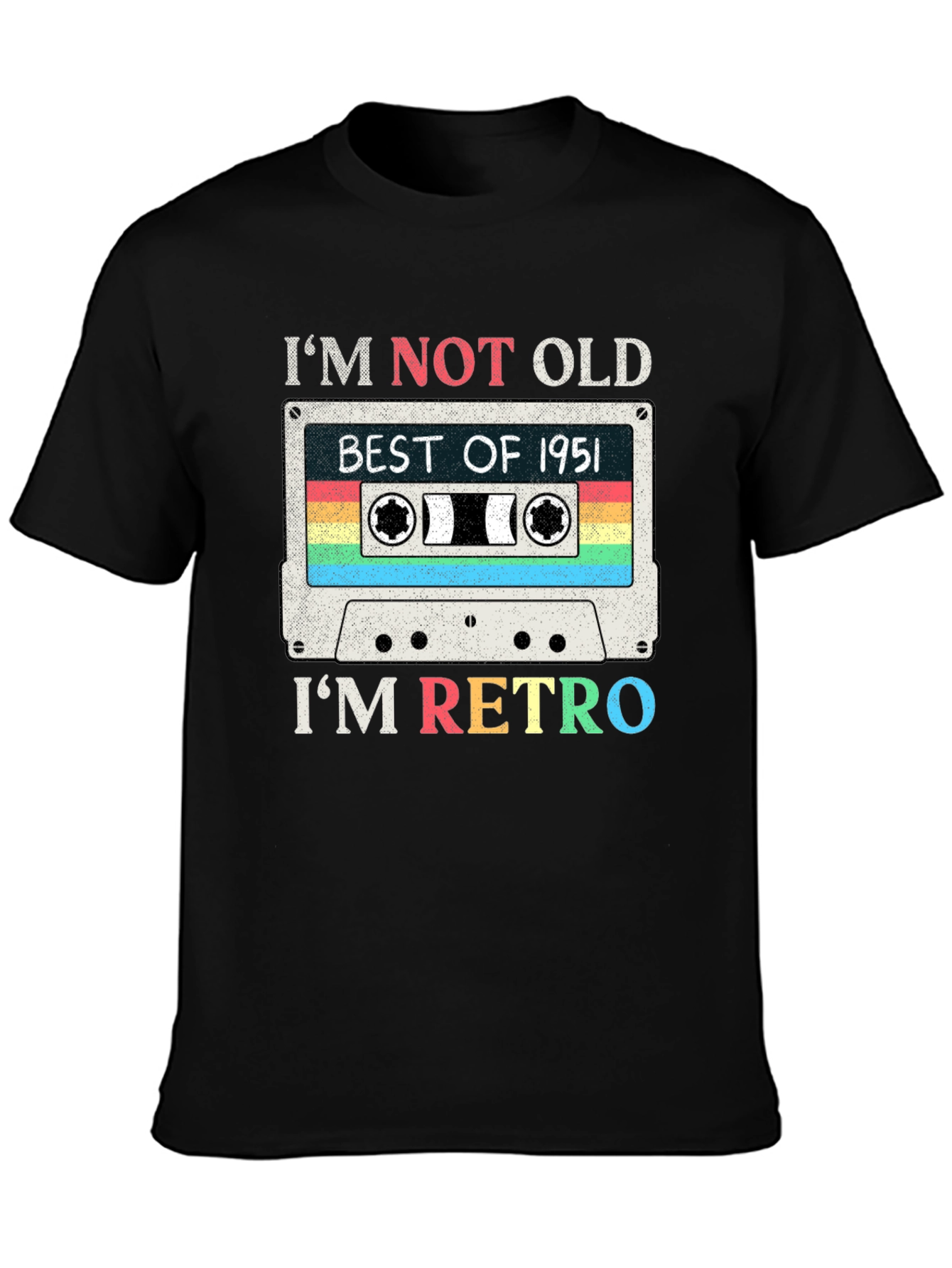 Black Retro Cassette Tape 1951 Birthday T-Shirt view 3
