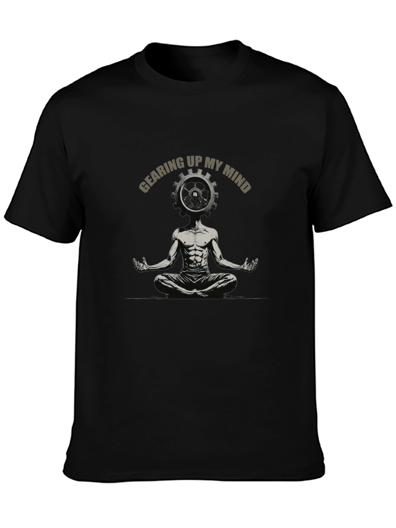 Black Gearing Up My Mind Black Graphic T-Shirt view 3