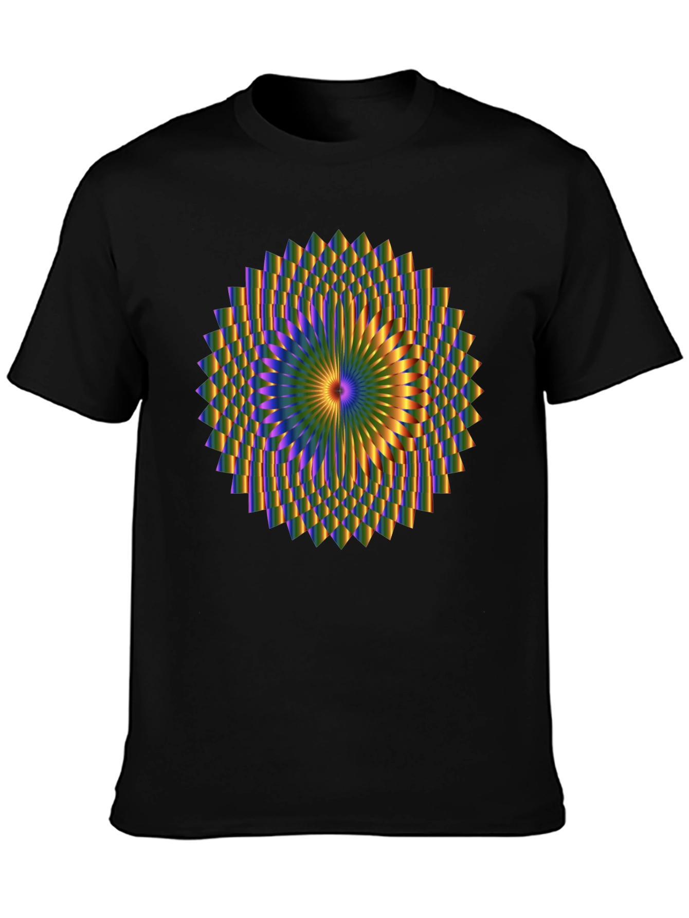 Black Optical Illusion Mandala Graphic Black T-Shirt view 3